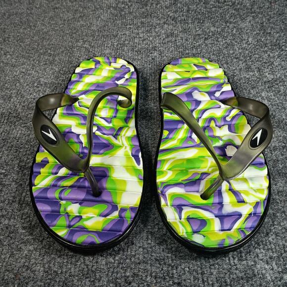 Speedo Sandals Size 7 Green Purple Marble Thong Flip Flops Pool Beach - Picture 1 of 4